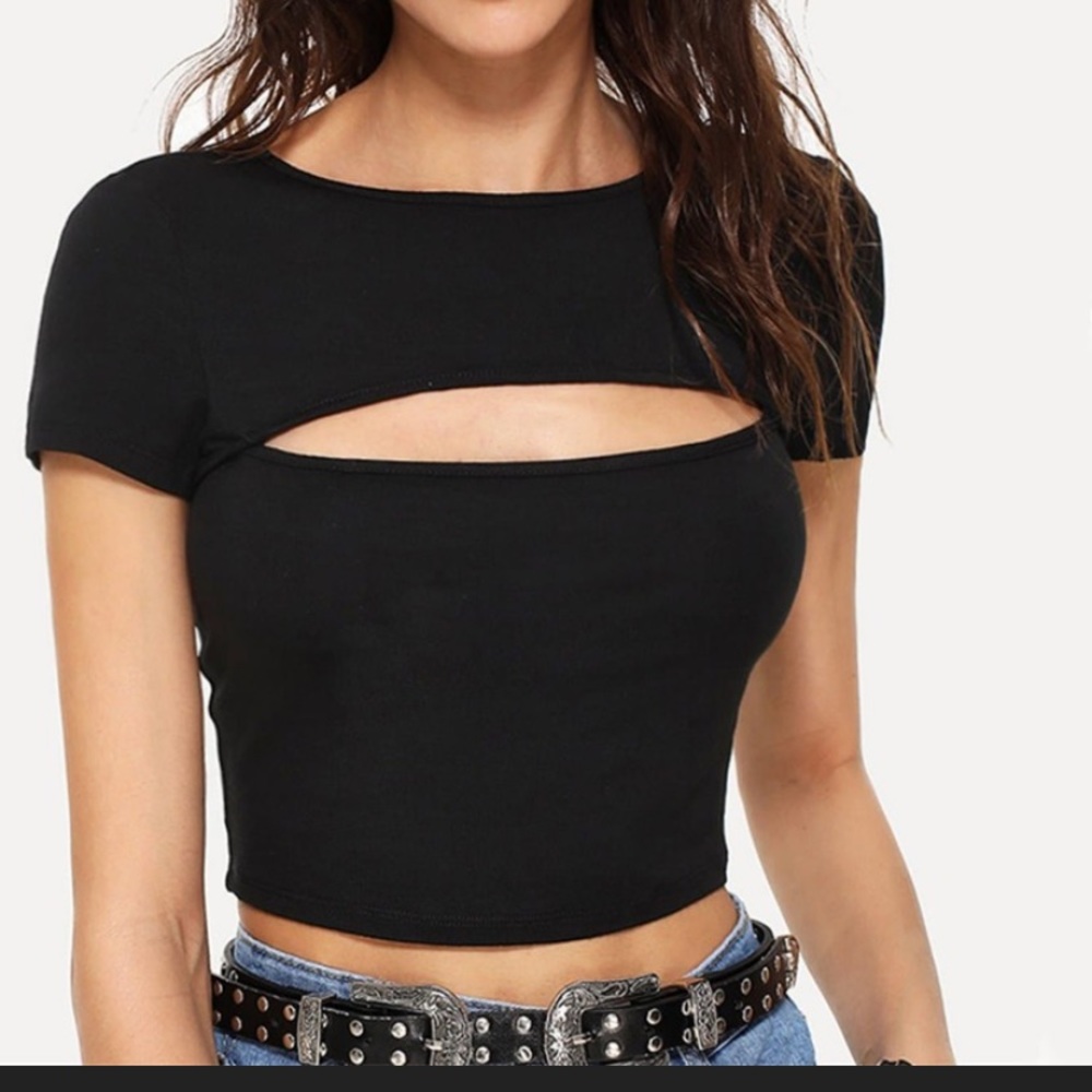 MOTEL Black Cut Out Crop Top